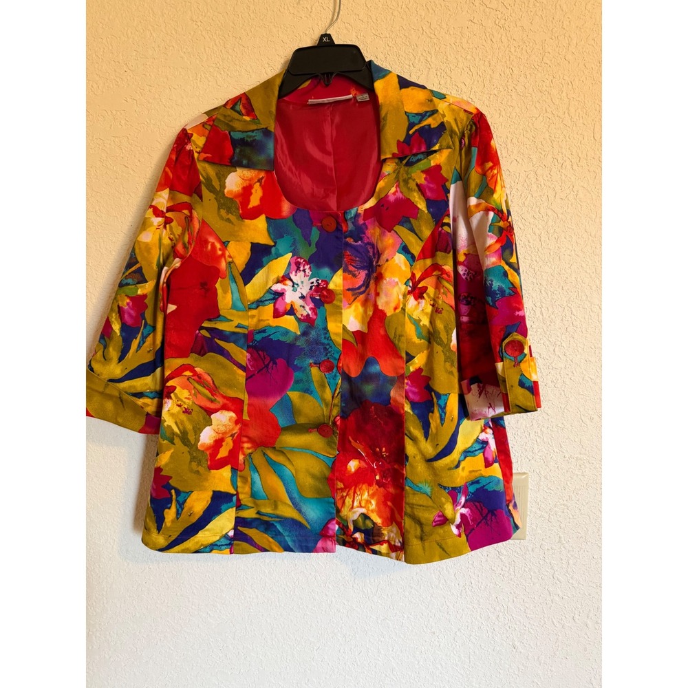 Simonton Says George Simonton Floral Blazer Jacket Multicolor Cotton Blend Large